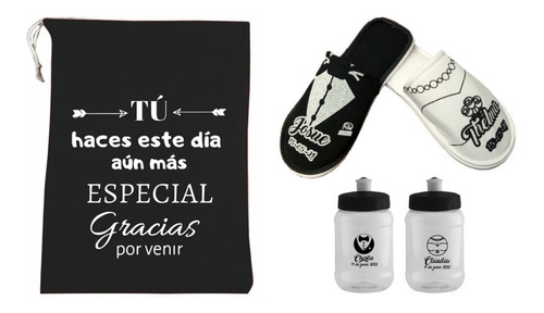 Kit 100 Pantuflas +200 Cilindros +100 Morralito Boda Xv Años