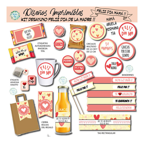 Kit Imprimible Día De La Madre Desayuno/merienda Corazones