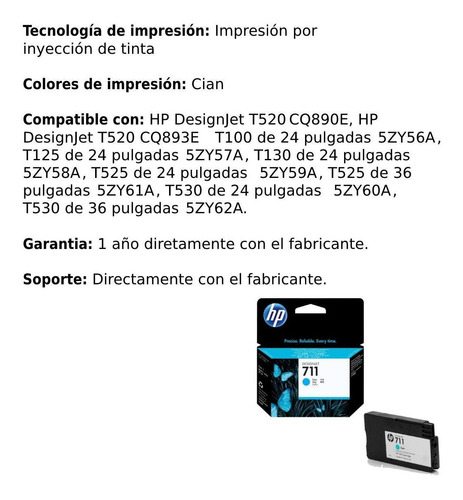 Imagen 4 de 6 de Cartucho De Tinta Hp 711 Cian 29 Ml
