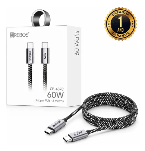 Cabo Usb-c Tipo C Turbo Nylon 2 Metros 60w Nylon Trançado Blindad...