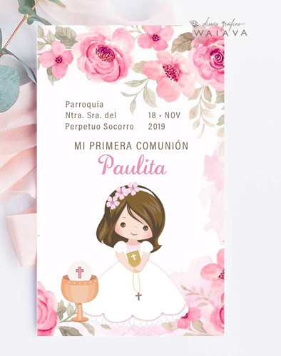 Imagen 8 de 10 de Estampitas Primera Comunión Tarjetas Estampas Nenas X 4u