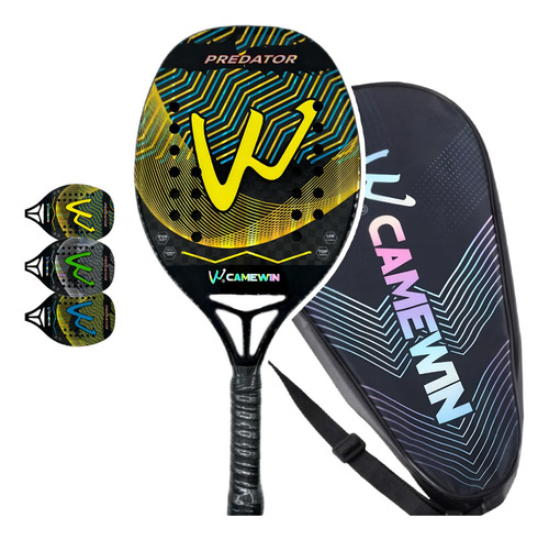 Raquete Beach Tennis Camewin 100% Fibra Carbono 12k + Brinde Cor Predator Yellow