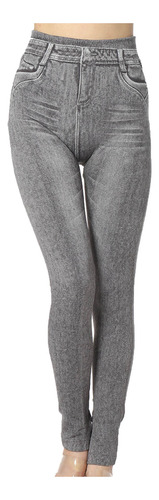 Pantalones X Para Mujer Con Estampado De Mezclilla De Imitac
