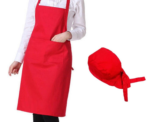 Delantal Y Gorro De  Cocina Unicolor Antifluido Ajustable Un