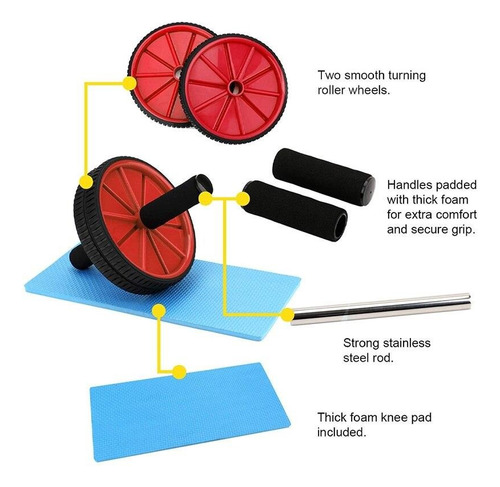 Rueda Abdominales Ejercicio Doble + Colchoneta De Rodillas Rojo