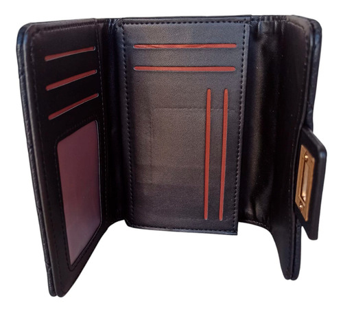 Cartera Corta Para Mujer De Cuero Pu Billetera Plegable Negro Rombos