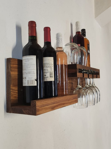 Repisa Bar Flotante Vinos Y Botellas Cava De Madera Cantina Nogal Clásico