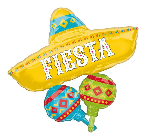 Imagen 1 de 1 de Globo Papel Picado Sombrero Maraca Met Jumbo Fiesta Mexicana