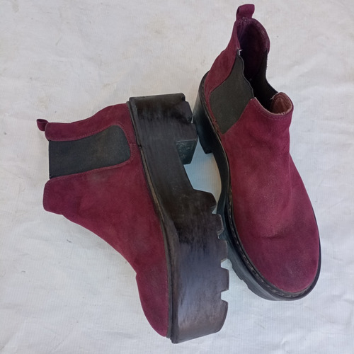 Bota Botin Mujer Bordo Cuero Taco Corrido Talle 38 