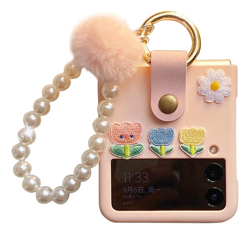 Funda Para Samsung Galaxy Z Flip 3 - Rosa + Correa Perlas