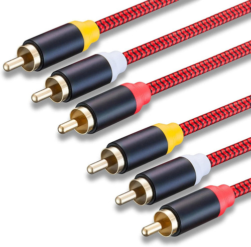 Cable De Audio/video 3 Rca Macho A Macho | Rojo Trenzado