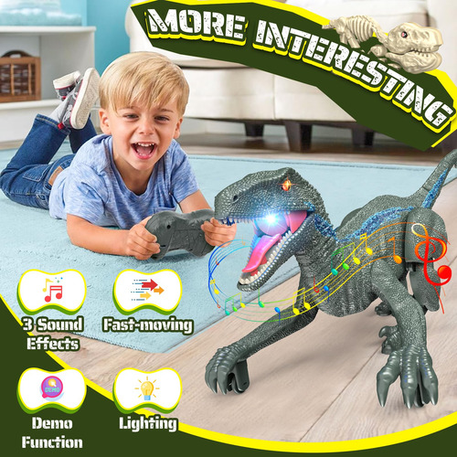 Robot Dinosaurio, Rc, Recargable Con Luces Y Sonido