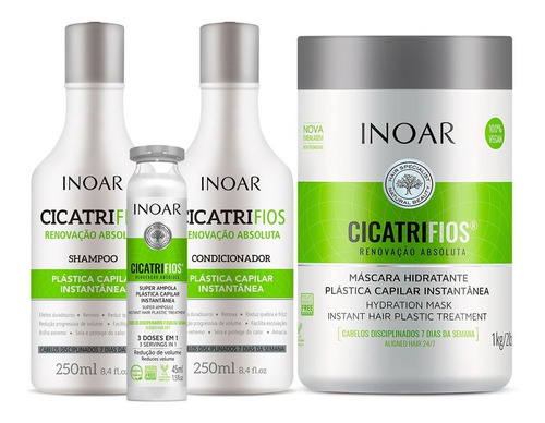 Imagem 1 de 6 de Inoar Cicatrifios Shampoo + Cond 250ml + Máscara + Ampola