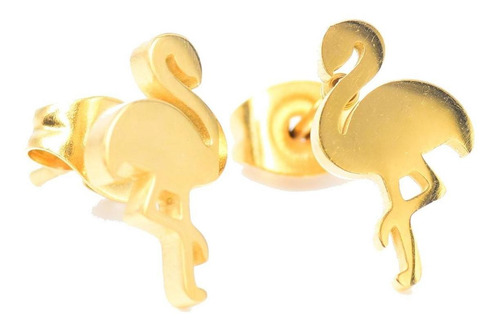Kit Aretes Cadena Con Dije Color Dorado En Forma De Flamingo