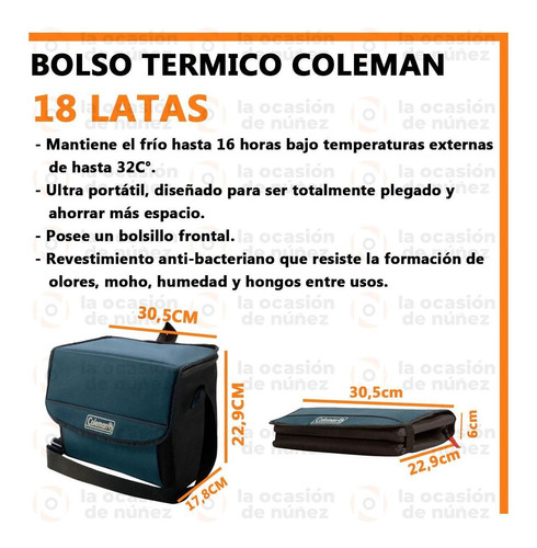 Imagen 5 de 9 de Bolso Termico Coleman 18 Latas 20 Horas Conservadora