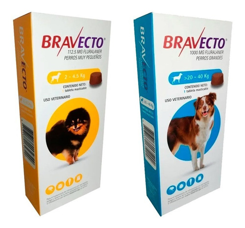 Antipulgas Bravecto 2 A 4.5 Kg + Bravecto 20 A 40 Kg - Pack