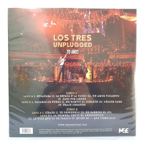Imagen 2 de 5 de Los Tres Unplugged 20 Años Vinilo Nuevo Musicovinyl