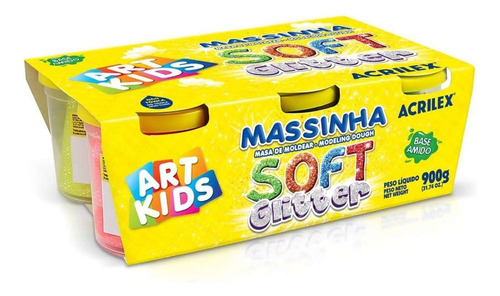 Massinha Modelar Soft Glitter Art Kids 150g Caixa 6 Unidades