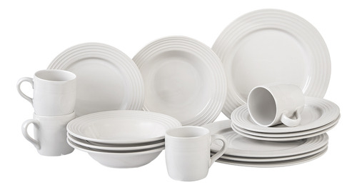 Set De Vajilla 16 Piezas Ceramica Circles Origen Mexico Color Blanco Blanco