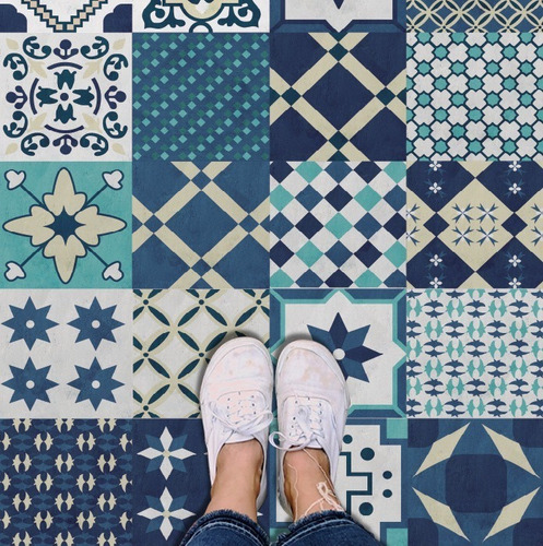 Plancha Vinilo Lamina Azulejo Mosaico Adhesivo 1x0.70m Piso Color Old Blue