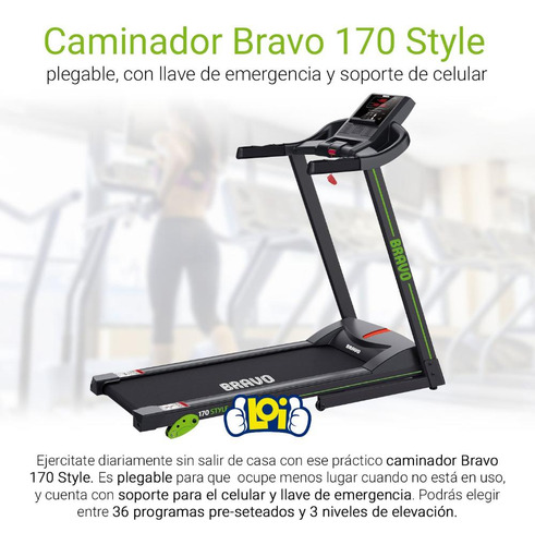 Caminadora eléctrica Bravo 170 Style 220V color negro