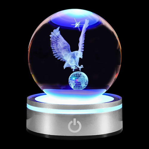 Eagle Gift 3d Crystal Ball With Led Light Base Unique D...