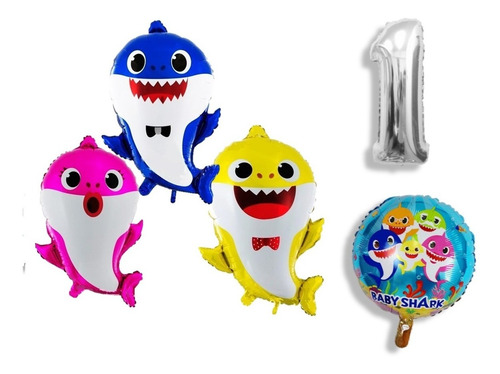 Globos Metalizados Baby Shark Pack X3+ Numero X1