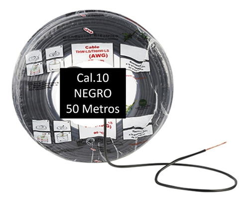 Imagen 2 de 4 de Bolsa 50 Mts Cable Iusa Negro Thw Cal 10 Awg 100%cobre