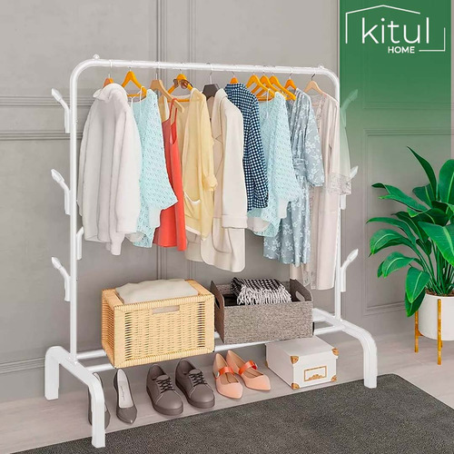 Perchero Rack Armable Ropa Organizador Closet Hogar Ganchos Color Blanco