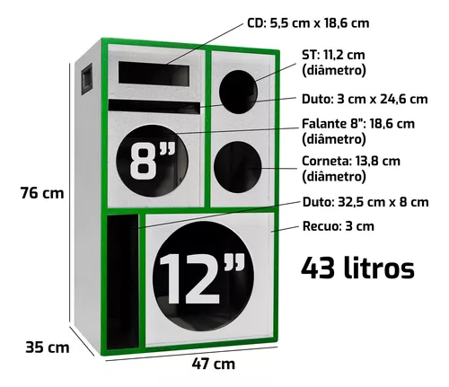 Caixa Bob Residencial 3 vias 1x12'' + 1 Corneta + 1 Tweeter Vazia