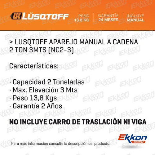Imagen 2 de 8 de Aparejo Cadena Manual Lusqtoff 2 Toneladas 3 Mts Elevacion