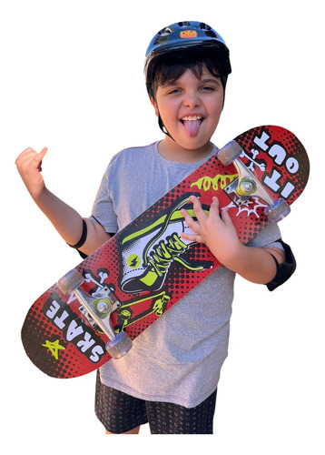 Skate Infantil Criança C/ Proteção Tenis Radical Até 50 Kg