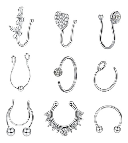 Juego De 9 Anillos De Nariz A La Moda En Forma De U, Estilo