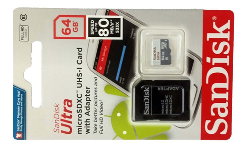 Memoria Micro Sdxc Sandisk 64gb Clase 10 Original Nuevo 25un