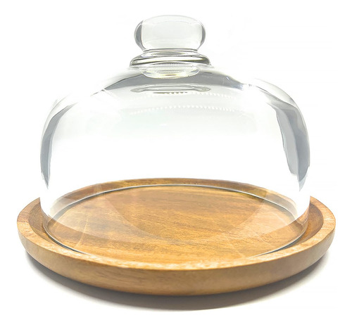 Cloche De Cristal Con Base De Madera De 20 Cm Para Postres Y