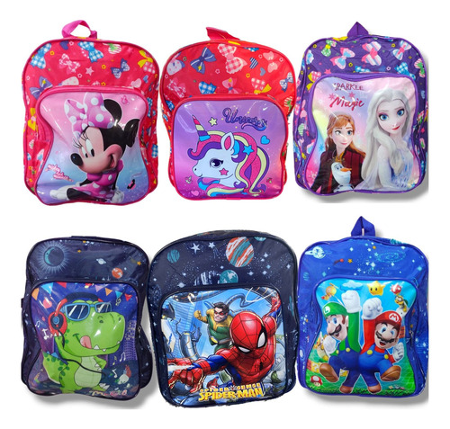 Mochila Personajes Mario Frozen Unicornio Dino Jardín 12 PLG