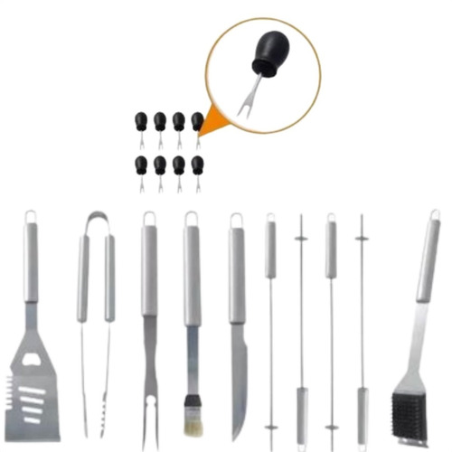 Imagem 5 de 10 de Kit Churrasco 18pcs Inox + Maleta Casita