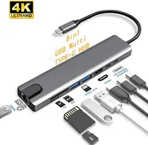 Comprar Adaptador Hub 8 En 1 Usb Tipo C A Etherneth Usb 3.0 Hdmi 4k 
