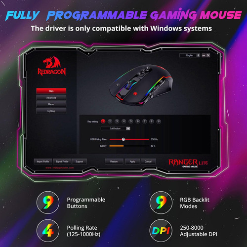 Mouse Gamer Redragon M910-ks Inalámbrico, Rgb, Negro