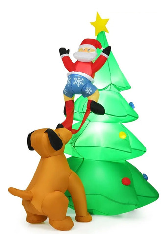 Árvore De Natal Inflável De 1,8 M Com Papai Noel E Cachorro