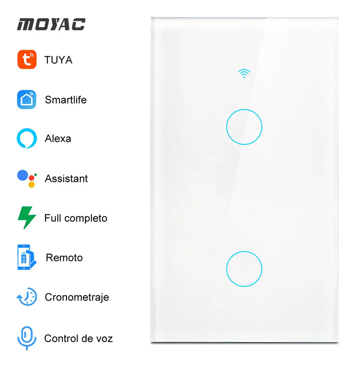 Moyac Interruptor Inteligente Wi-fi De 2 Vías Blanco Con Neutro