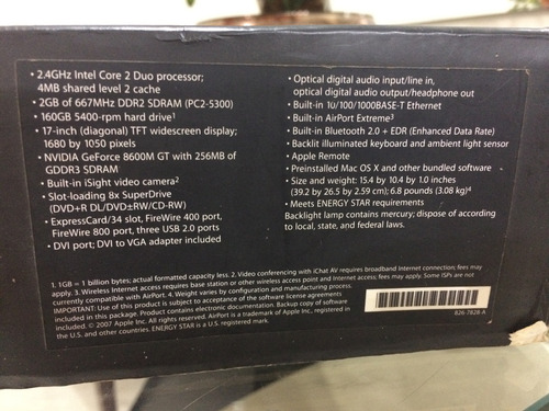 Macbook A 1229 17 Polegadas Core 2 Duo (sucata) Prateado (Usado)