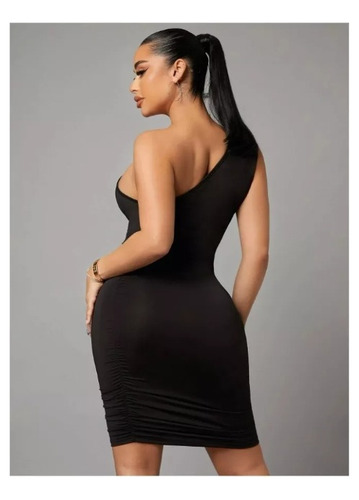 Vestido Ajustado Con Abertura De Un Hombro Fruncido