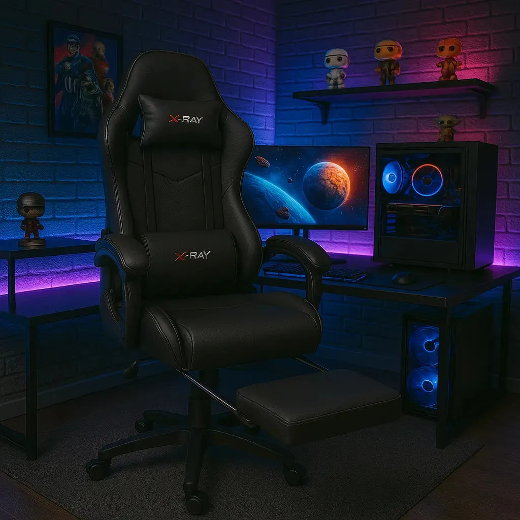 Cadeira Gamer X-ray Escritório Estofado Couro Sintético Cor Preto