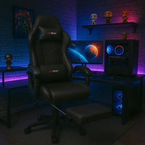 Cadeira Gamer X-ray Escritório Estofado Couro Sintético Cor Preto