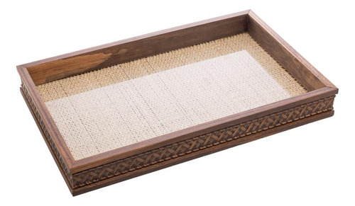 Bandeja Woodart De Madeira Trançado Com Sisal 30cm X 17cm