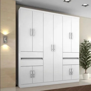 Imagem 2 de 3 de Guarda Roupa Roupeiro Casal 10 Portas 4 Gavetas Branco