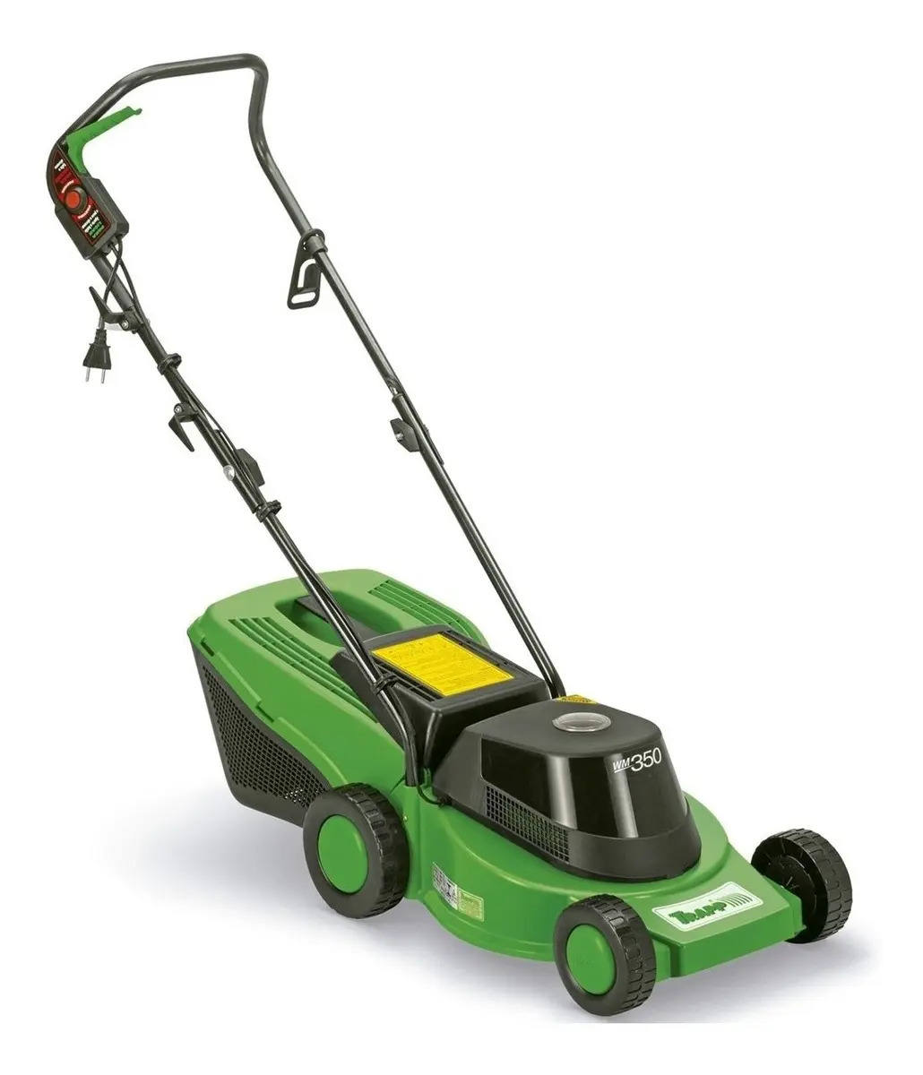 Cortador Grama Trapp WM 350 1300W 127V Elétrico Com Recolhedor Coletor Corte 33cm 3 Regulagens Altura Jardim 400m2 Verde Preto