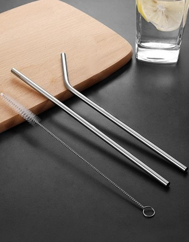 Kit 2 Canudos Aco Inox Metal Reutilizável + Escova