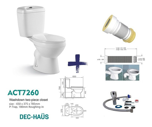 Wc 2 Piezas Dec Haus Descarga Muro 18 Cms + Kit Instalacion